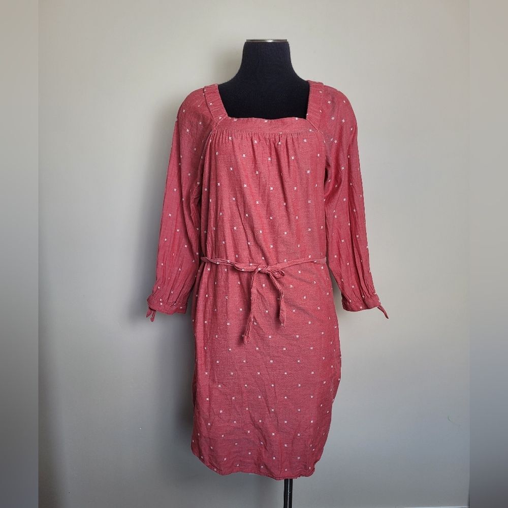 Old Navy Square Neck Blouson Dress Red White Fairy Prairie Cottagecore Medium